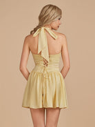 Undine | Yellow - Halter A Line Satin Short Homecoming Dress