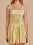 Undine | Yellow - Halter A Line Satin Short Homecoming Dress