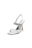 Unique Square Open Toe Crystal Strap Chunky Heels - KissProm