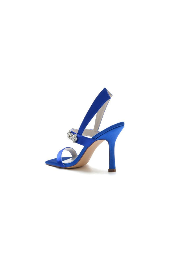 Unique Square Open Toe Crystal Strap Chunky Heels - KissProm