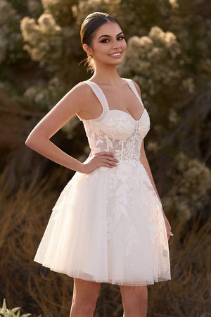 Unqiue A-Line Sweetheart Sequin Short Wedding Dress with Appliques