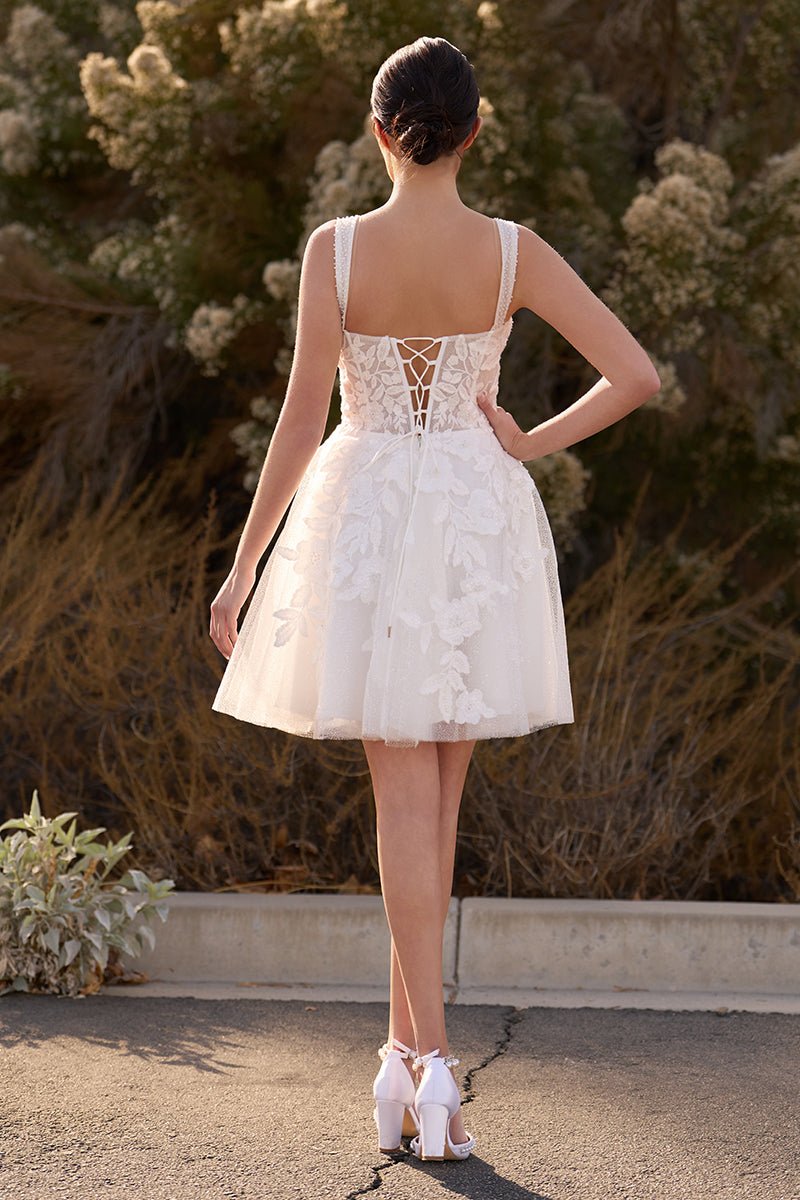Unqiue A-Line Sweetheart Sequin Short Wedding Dress with Appliques, Diamond White / 10 Unqiue A-Line Sweetheart Sequin Short Wedding Dress with Appliques, Diamond White / 10