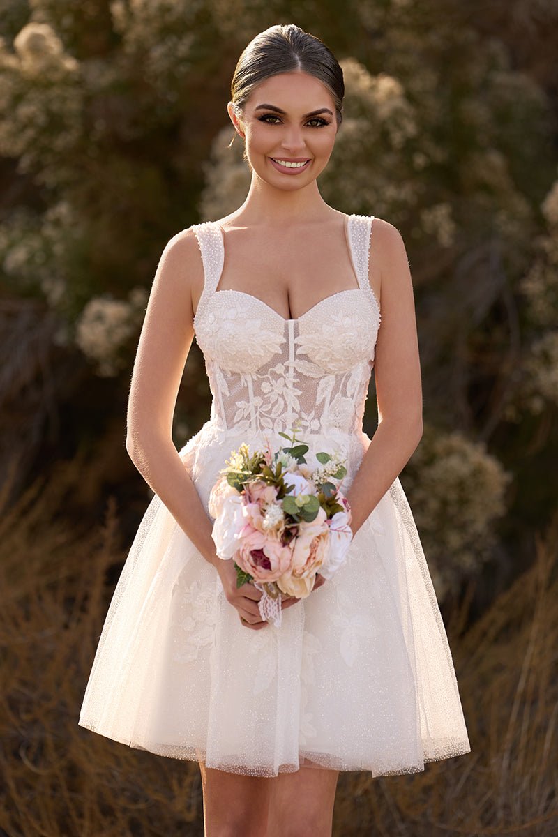 Unqiue A-Line Sweetheart Sequin Short Wedding Dress with Appliques