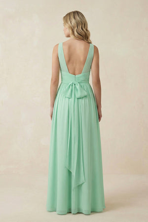 V - Neck A - Line Bridesmaid Dress with Back Bow - KissProm Bridesmaid Dresses
