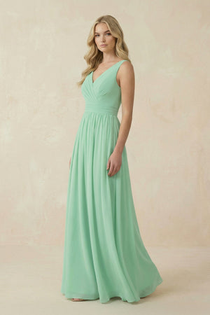 V - Neck A - Line Bridesmaid Dress with Back Bow - KissProm Bridesmaid Dresses