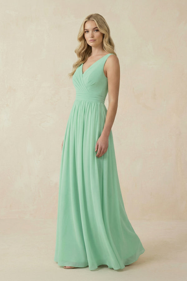 V - Neck A - Line Bridesmaid Dress with Back Bow - KissProm Bridesmaid Dresses