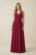V - Neck A - Line Bridesmaid Dress with Back Bow in Berry - KissProm Bridesmaid Dresses