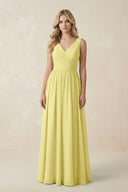 V - Neck A - Line Bridesmaid Dress with Back Bow in Buttercup - KissProm Bridesmaid Dresses