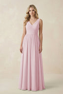 V - Neck A - Line Bridesmaid Dress with Back Bow in Candy Pink - KissProm Bridesmaid Dresses