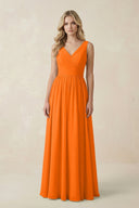 V - Neck A - Line Bridesmaid Dress with Back Bow in Cinnamon - KissProm Bridesmaid Dresses