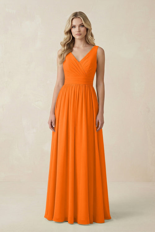 V - Neck A - Line Bridesmaid Dress with Back Bow in Cinnamon - KissProm Bridesmaid Dresses