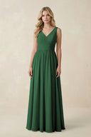 V - Neck A - Line Bridesmaid Dress with Back Bow in Dark Green - KissProm Bridesmaid Dresses