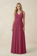 V - Neck A - Line Bridesmaid Dress with Back Bow in Desert Rose - KissProm Bridesmaid Dresses
