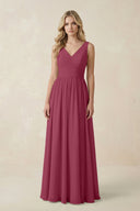 V - Neck A - Line Bridesmaid Dress with Back Bow in Desert Rose - KissProm Bridesmaid Dresses