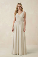 V - Neck A - Line Bridesmaid Dress with Back Bow in Dove Gray - KissProm Bridesmaid Dresses