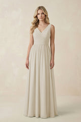 V - Neck A - Line Bridesmaid Dress with Back Bow in Dove Gray - KissProm Bridesmaid Dresses