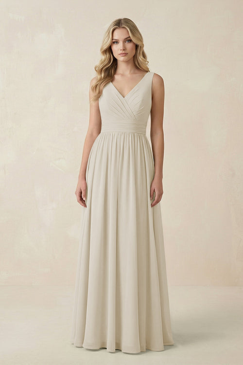 V - Neck A - Line Bridesmaid Dress with Back Bow in Dove Gray - KissProm Bridesmaid Dresses