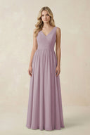 V - Neck A - Line Bridesmaid Dress with Back Bow in Dusk - KissProm Bridesmaid Dresses