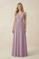 V - Neck A - Line Bridesmaid Dress with Back Bow in Dusk - KissProm Bridesmaid Dresses