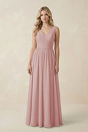 V - Neck A - Line Bridesmaid Dress with Back Bow in Dusty Rose - KissProm Bridesmaid Dresses