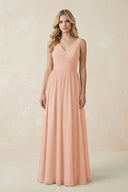 V - Neck A - Line Bridesmaid Dress with Back Bow in English Rose - KissProm Bridesmaid Dresses