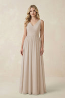 V - Neck A - Line Bridesmaid Dress with Back Bow in Frost - KissProm Bridesmaid Dresses