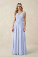 V - Neck A - Line Bridesmaid Dress with Back Bow in Ice - KissProm Bridesmaid Dresses