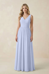 V - Neck A - Line Bridesmaid Dress with Back Bow in Ice - KissProm Bridesmaid Dresses