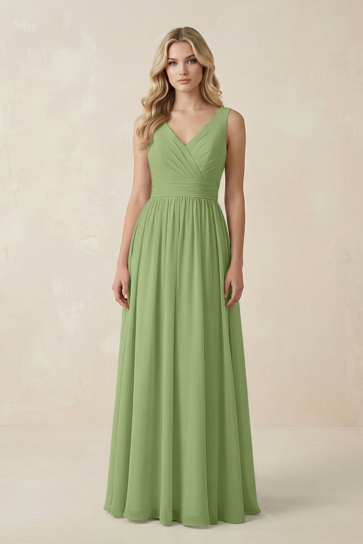 KissProm V-Neck A-Line Bridesmaid Dress with Back Bow in Matcha, Matcha / 18