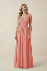 V - Neck A - Line Bridesmaid Dress with Back Bow in Mulberry - KissProm Bridesmaid Dresses