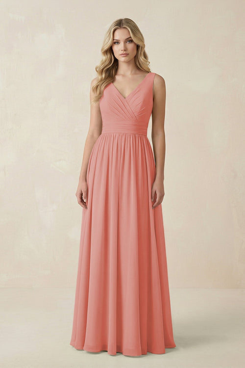 V - Neck A - Line Bridesmaid Dress with Back Bow in Mulberry - KissProm Bridesmaid Dresses