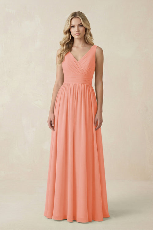 V - Neck A - Line Bridesmaid Dress with Back Bow in Rosette - KissProm Bridesmaid Dresses