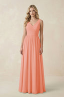 V - Neck A - Line Bridesmaid Dress with Back Bow in Rosette - KissProm Bridesmaid Dresses