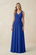 V - Neck A - Line Bridesmaid Dress with Back Bow in Royal Blue - KissProm Bridesmaid Dresses
