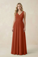 V - Neck A - Line Bridesmaid Dress with Back Bow in Spice - KissProm Bridesmaid Dresses