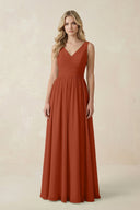 V - Neck A - Line Bridesmaid Dress with Back Bow in Spice - KissProm Bridesmaid Dresses