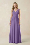 V - Neck A - Line Bridesmaid Dress with Back Bow in Tahiti - KissProm Bridesmaid Dresses