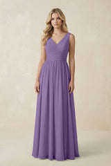 V - Neck A - Line Bridesmaid Dress with Back Bow in Tahiti - KissProm Bridesmaid Dresses
