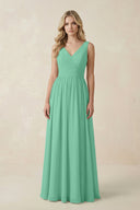 V - Neck A - Line Bridesmaid Dress with Back Bow in Turquoise - KissProm Bridesmaid Dresses