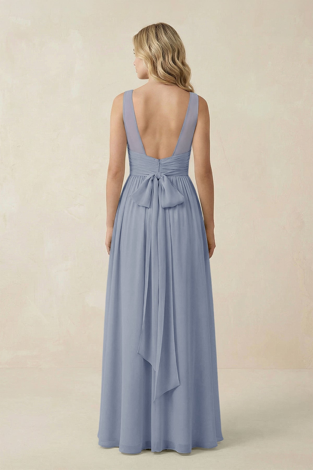 KissProm V-Neck A-Line Bridesmaid Dress with Back Bow in Twilight, Twilight / 2