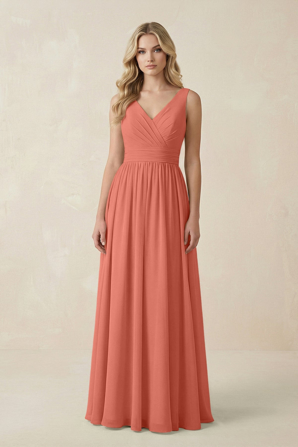 V - Neck A - Line Bridesmaid Dress with Back Bow in Wild Rose - KissProm Bridesmaid Dresses