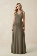 V - Neck A - Line Bridesmaid Dress with Back Bow in Willow Green - KissProm Bridesmaid Dresses
