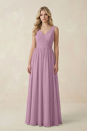 V - Neck A - Line Bridesmaid Dress with Back Bow in Wisteria - KissProm Bridesmaid Dresses