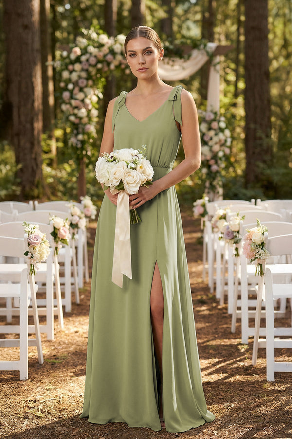 V-Neck A-Line Chiffon Bridesmaid Dress in Moss Green, Moss Green / 18 V-Neck A-Line Chiffon Bridesmaid Dress in Moss Green, Moss Green / 18