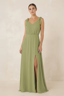 V-Neck A-Line Chiffon Bridesmaid Dress in Moss Green - KissProm BRIDESMAID DRESSES