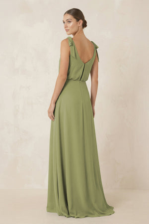 V-Neck A-Line Chiffon Bridesmaid Dress in Moss Green - KissProm BRIDESMAID DRESSES