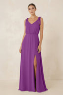 V - Neck A - Line Chiffon Bridesmaid Dress in Amethyst - KissProm Bridesmaid Dresses