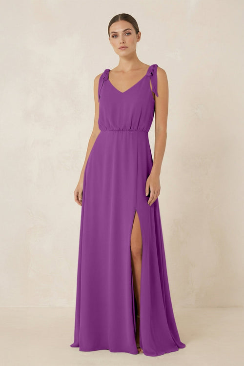 V - Neck A - Line Chiffon Bridesmaid Dress in Amethyst - KissProm Bridesmaid Dresses