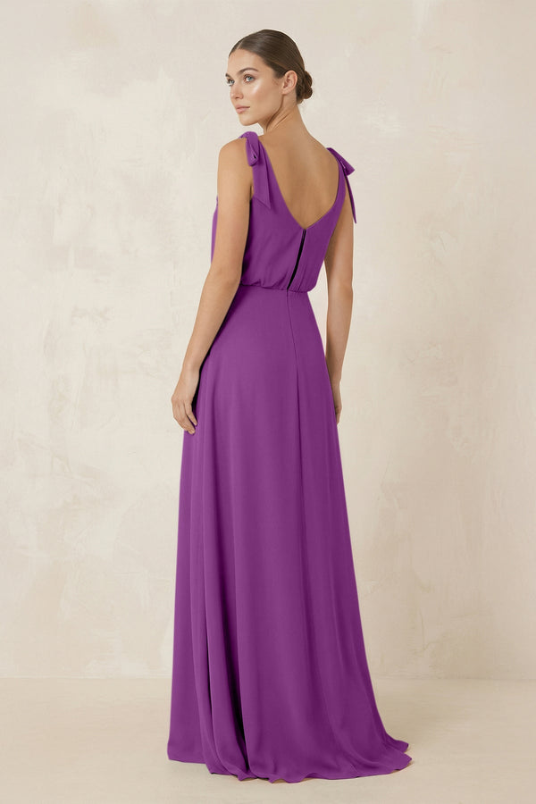 V - Neck A - Line Chiffon Bridesmaid Dress in Amethyst - KissProm Bridesmaid Dresses