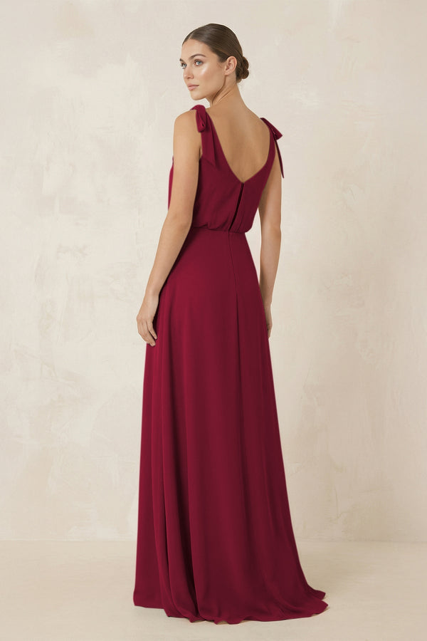 V - Neck A - Line Chiffon Bridesmaid Dress in Berry - KissProm Bridesmaid Dresses